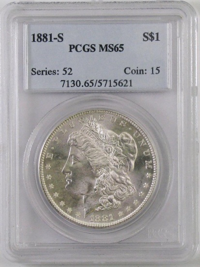 1881 S Morgan Silver Dollar (PCGS) MS65.