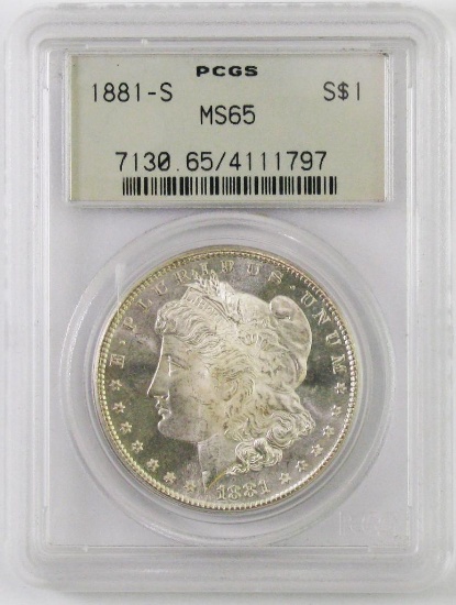 1881 S Morgan Silver Dollar (PCGS) MS65.