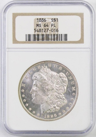 1886 P Morgan Silver Dollar (NGC) MS64PL.