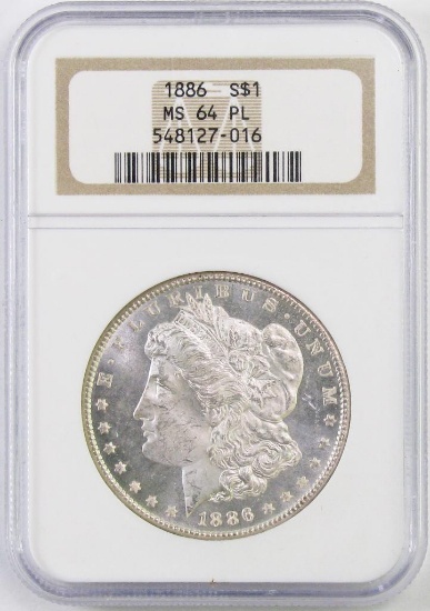 1886 P Morgan Silver Dollar (NGC) MS64PL.