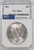 1922 P Peace Silver Dollar (PCI) MS64.