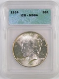 1934 P Peace Silver Dollar (ICG) MS64.