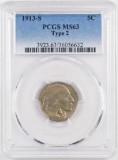 1913 S Type 2 Buffalo Nickel (PCGS) MS63.