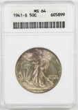 1941 S Walking Liberty Silver Half Dollar (ANACS) MS64.