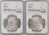 Lot of (2) 1887 P Morgan Silver Dollars (NGC) MS63 & MS64.
