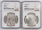 Lot of (2) Morgan Silver Dollars both (NGC) MS63.