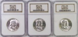 Lot of (3) 1963 P Franklin Silver Half Dollars all (NGC) MS65.