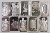 Lot of (10) One Troy Ounce Art Bars .999 Fine Silver Ingots.