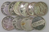 Lot of (10) One Troy Ounce Art Rounds .999 Fine Silver.