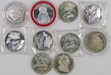 Lot of (10) One Troy Ounce Art Rounds .999 Fine Silver.