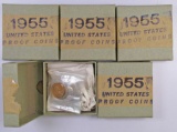 Lot of (5) 1955 U.S. Proof Box Sets (4) Sealed (1) Open.