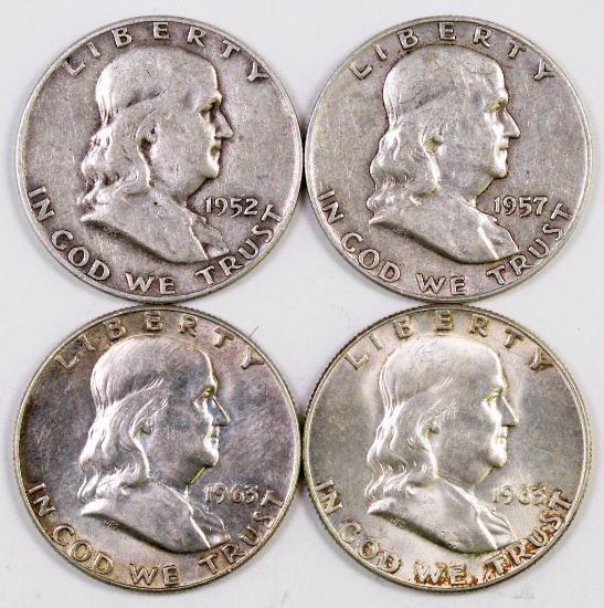 Lot of (4) Franklin Silver Half Dollars.