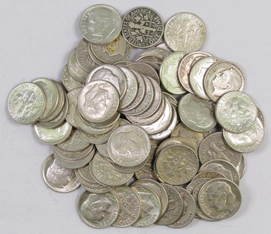 Lot of (85) 90% Silver Roosevelt Dimes.