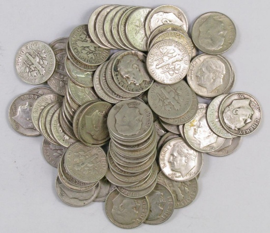 Lot of (85) 90% Silver Roosevelt Dimes.
