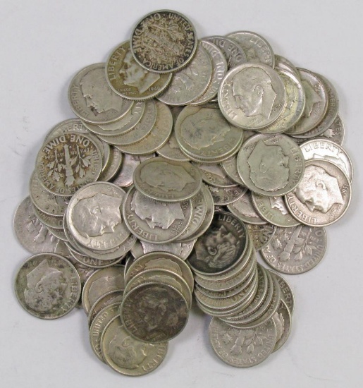 Lot of (85) 90% Silver Roosevelt Dimes.