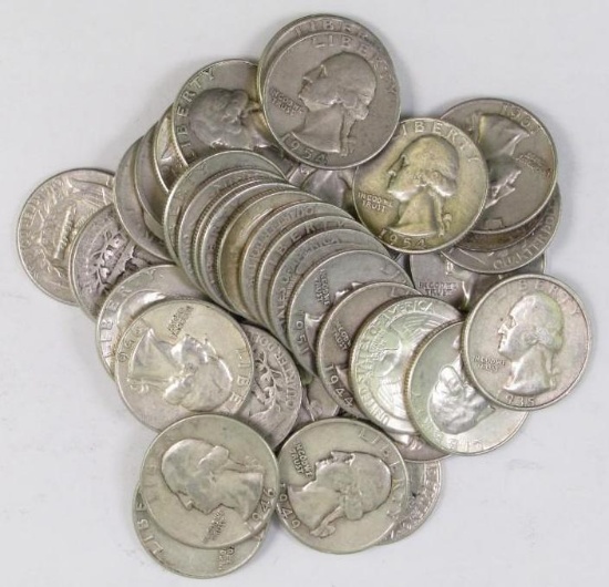 Lot of (40) 90% Silver Washington Quarters.