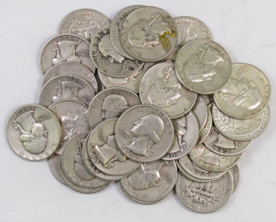 Lot of (40) 90% Silver Washington Quarters.