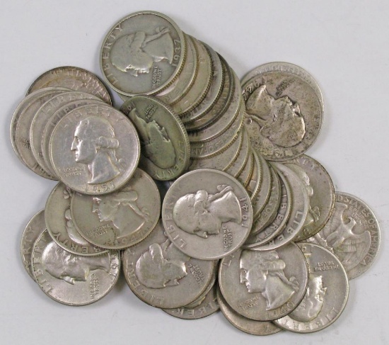Lot of (40) 90% Silver Washington Quarters.