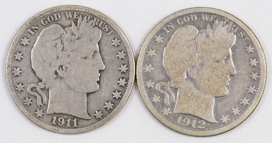 Lot of (2) Barber Silver Half Dollars.