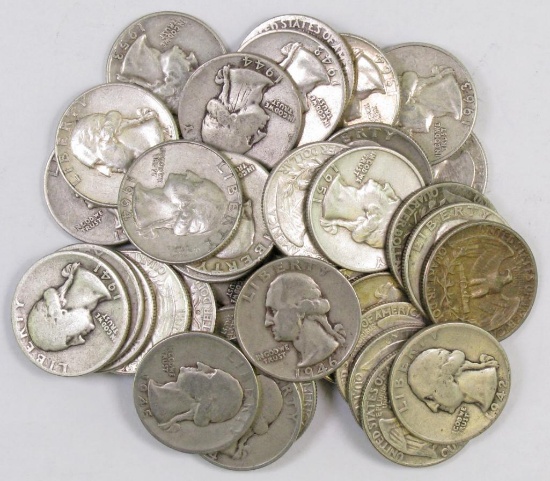 Lot of (40) 90% Silver Washington Quarters.