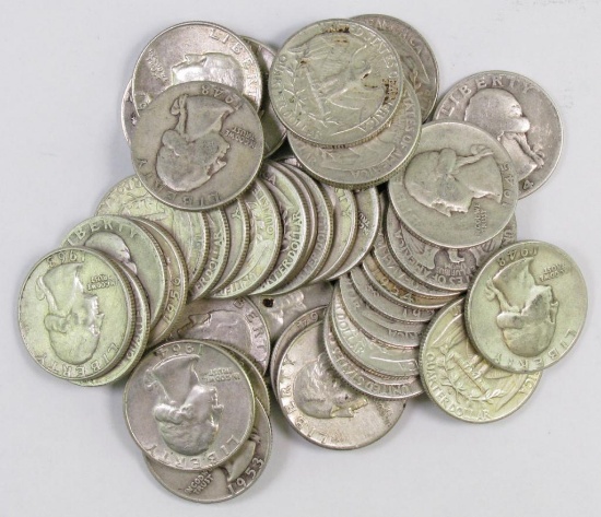 Lot of (40) 90% Silver Washington Quarters.