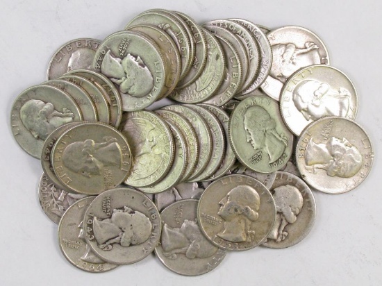 Lot of (40) 90% Silver Washington Quarters.