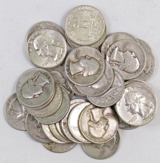 Lot of (40) 90% Silver Washington Quarters.