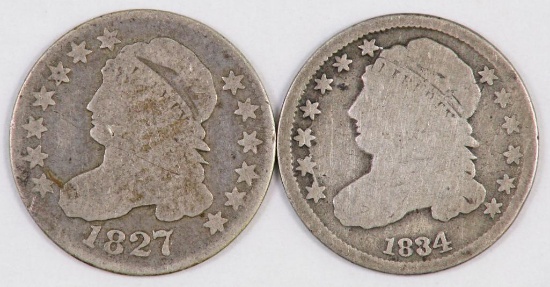 Lot of (2) Capped Bust Silver Dimes.