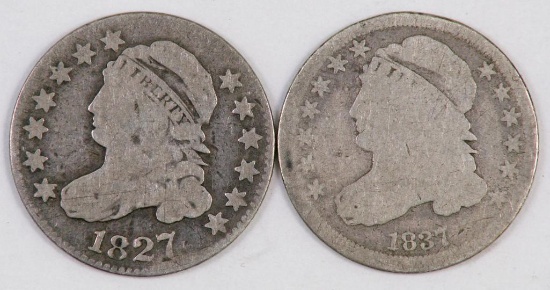 Lot of (2) Capped Bust Silver Dimes.