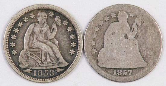 Lot of (2) Seated Liberty Silver Dimes.