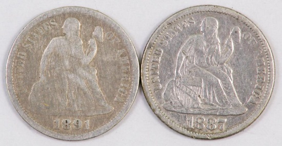 Lot of (2) Seated Liberty Silver Dimes.