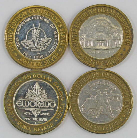 Lot of (4) Casino Tokens .999 Silver.