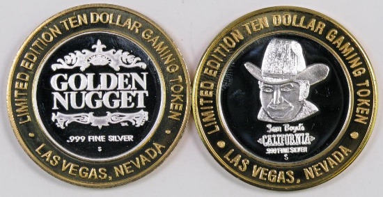 Lot of (2) Limited Edition Ten Dollar .999 Silver Casino Gaming Tokens.