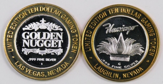 Lot of (2) Limited Edition Ten Dollar .999 Silver Casino Gaming Tokens.