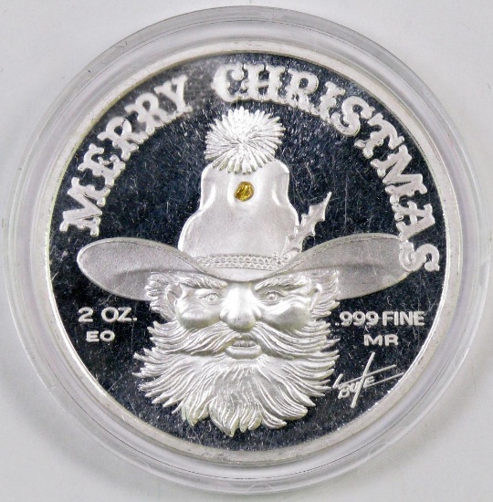 Two Ounce "Christmas In Nevada" .999 Fine Silver Round.