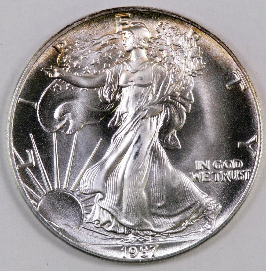 1987 American Silver Eagle One Ounce .999 Silver Round.