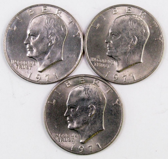 Lot of (3) 1971 D Eisenhower Dollars.