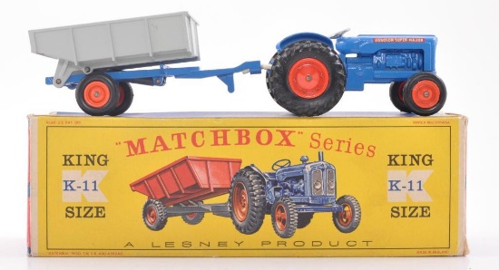 Matchbox King Size K-11 Fordson Tractor and Farm Trailer Die-Cast Vehicle with Original Box