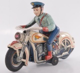 Japanese Tin Litho Battery Operated Police Man on Motorcycle