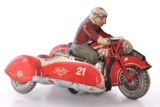 Tin Litho Wind up Motorcycle and Sidecar