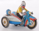 QSH Chinese Tin Litho Wind Up Motorcycle with Side Car