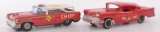 Group of 2 Japanese Tin and Plastic Litho Fire Chief Friction Cars