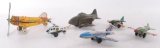 Group of 6 Vintage Tin and Plastic Friction Toy Airplanes