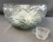 Large pressed glass punch bowl and 18 cups