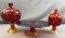 Group of 3 Vintage Amberina Cake stand, covered compote, covered candy dish