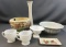 Group of 7 Vintage items, Roseville, milk glass and more
