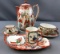 Group of Vintage Asian Signed Chocolate Pot, tea cups