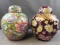 Group of 2 Vintage Hand Painted ceramic Asian pots with round lids