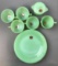 Group of Vintage Jadeite dishes in box with stickers