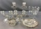 Group of Vintage candle holders, etched stemware, pressed glass